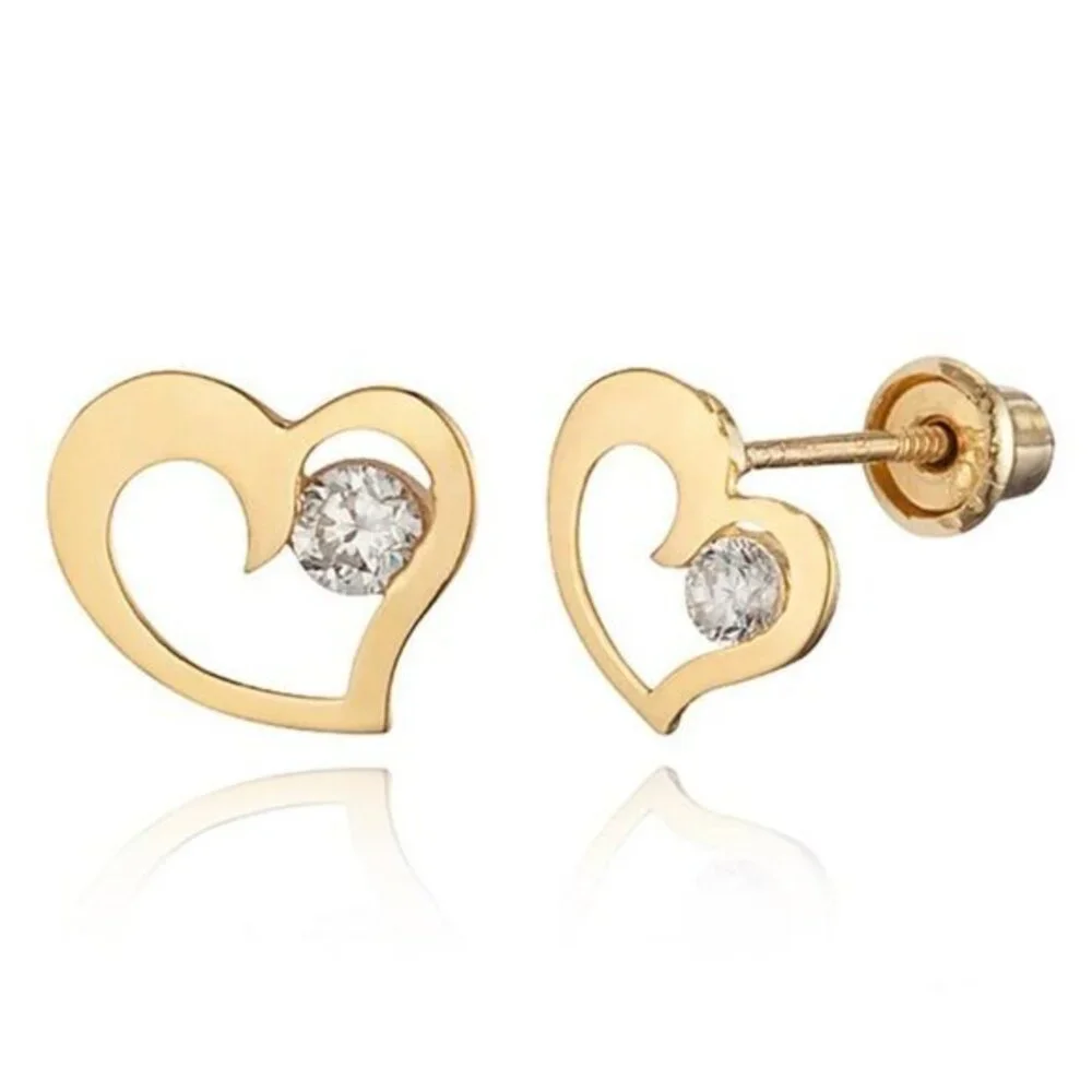 14k Yellow Gold Heart CZ Earrings